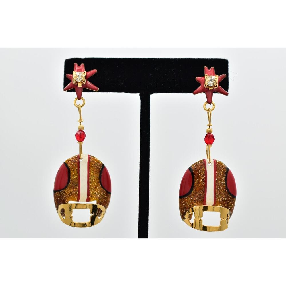 Lunch at The Ritz Vintage NFL Football Earrings Helmet Red Gold Signed BinBK